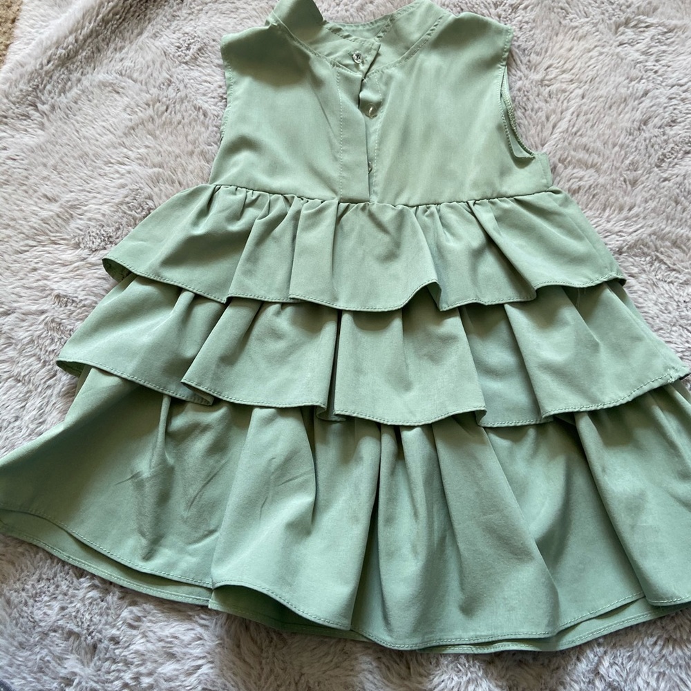 Girls Ruffled Dress in Sage Green